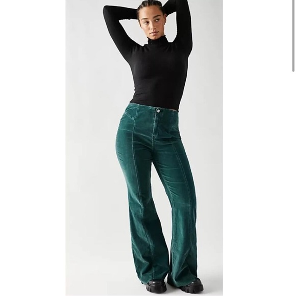 Free People Pants - Emerald Green Corduroy Flare Pants